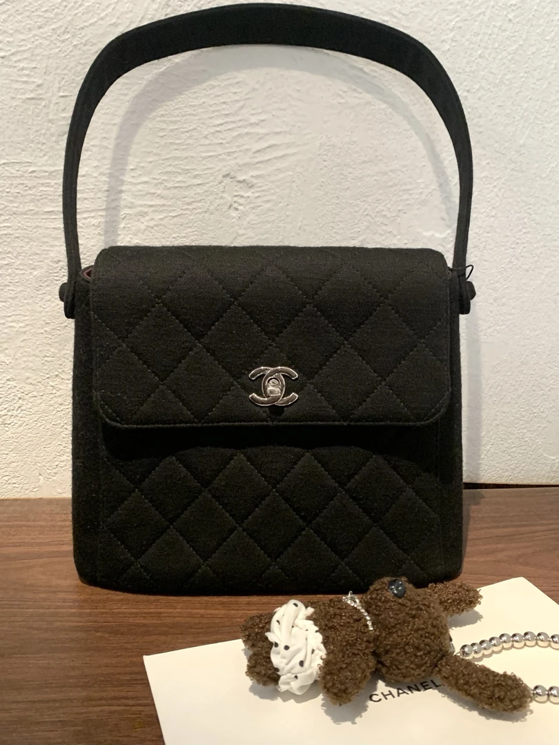 95新 Chanel/香奈儿 HIHi/黑银布面外缝手提Kelly包5开/11865608
