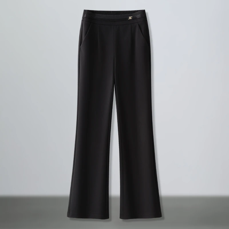 拉夏贝尔微喇直筒裤女款秋季2025新款小个子高腰修身显瘦喇叭裤子