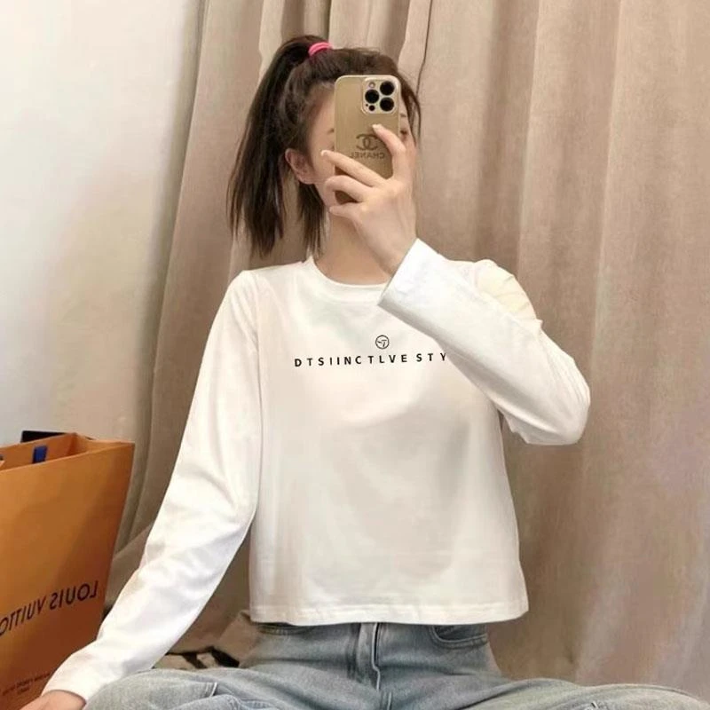 打底衫女可内搭外穿秋冬白色长袖t恤爆款春秋百搭宽松短款上衣服