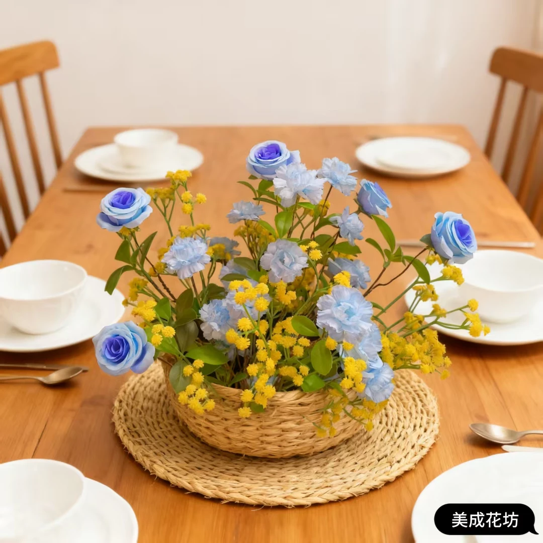 （明兰）搭配花束高品质仿真干枝茶玫山茶海棠花满天星家居装饰花艺