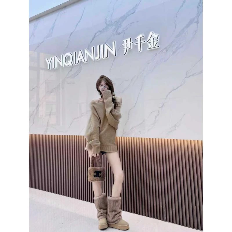 *尹千金*【韩系慵懒】韩女氛围感十足 蝙蝠袖慵懒风针织上衣A101701