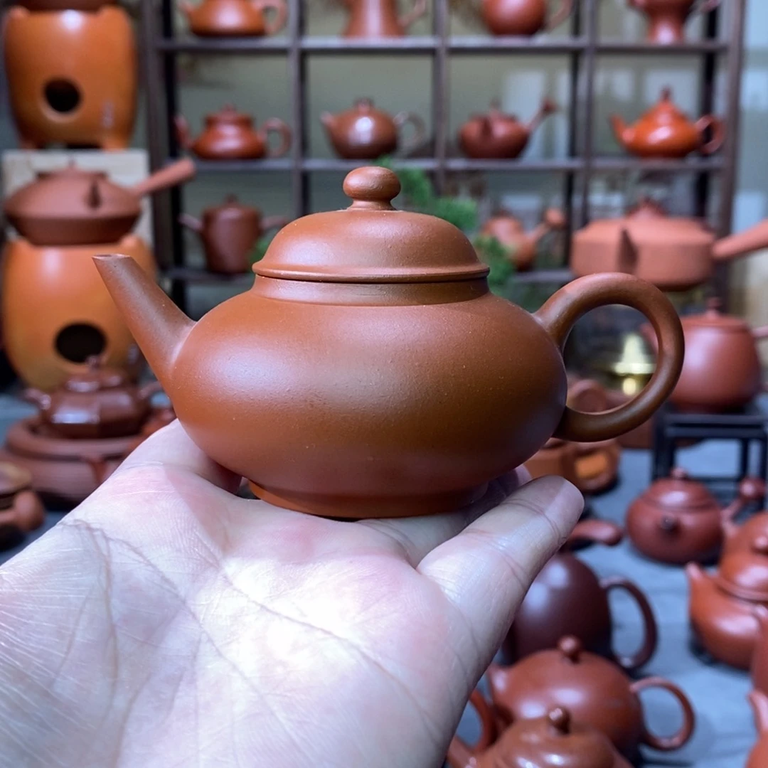 紫砂茶壶蔡煜坚朱泥水平壶90cc