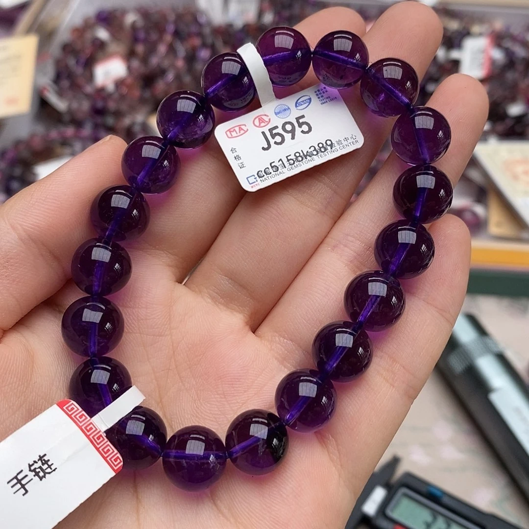 水晶手串未镶嵌J595紫水晶10+