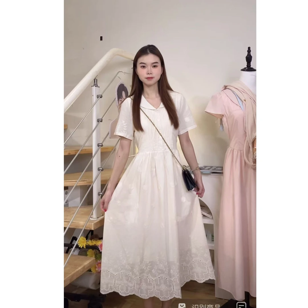 甜美出圈！纯棉翻领刺绣小个子连衣裙夏季设计感时尚显瘦女装2501