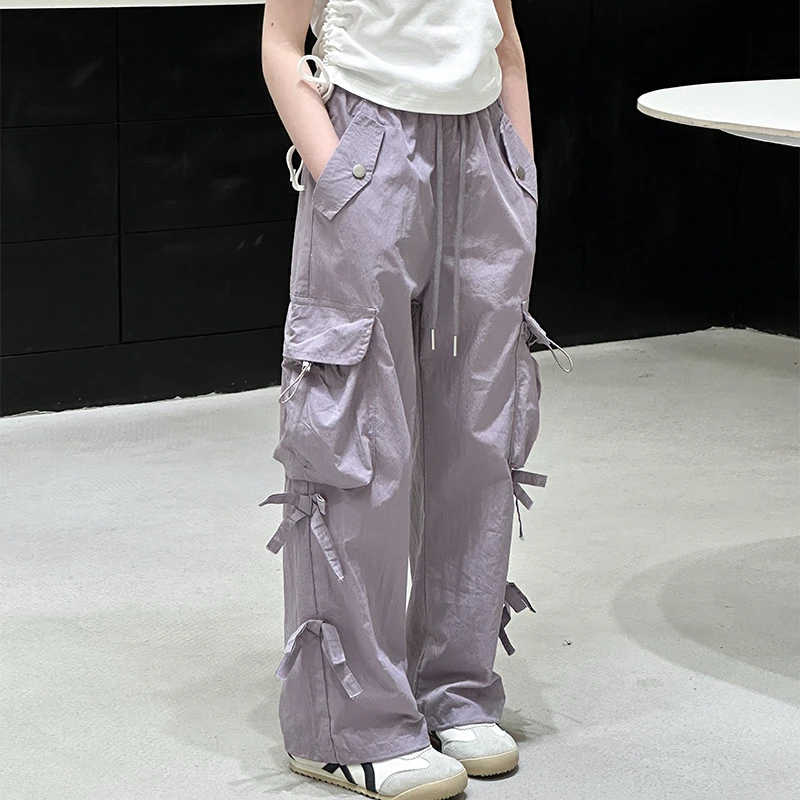 女童裤子夏季6-12岁儿童工装裤春夏2025新款中大童潮流宽松休闲裤