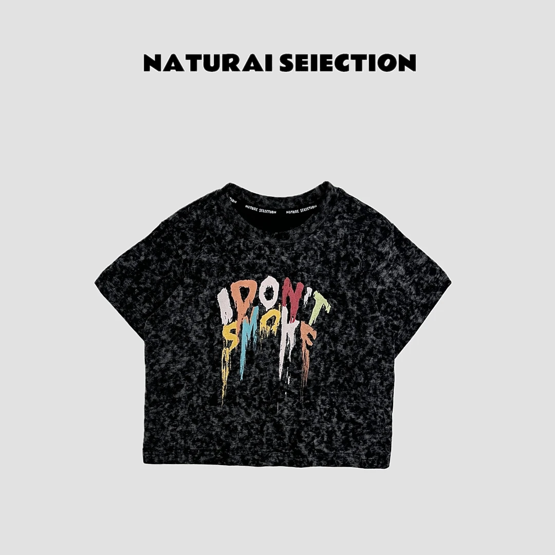 2025夏季儿童品牌透气吸汗纯棉炒色印花撞色男童短袖T恤