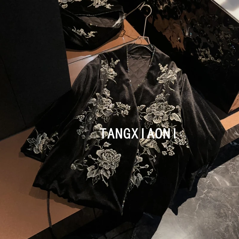 加大慵懒版【浮生牡丹】重磅刺绣加棉丝绒外套