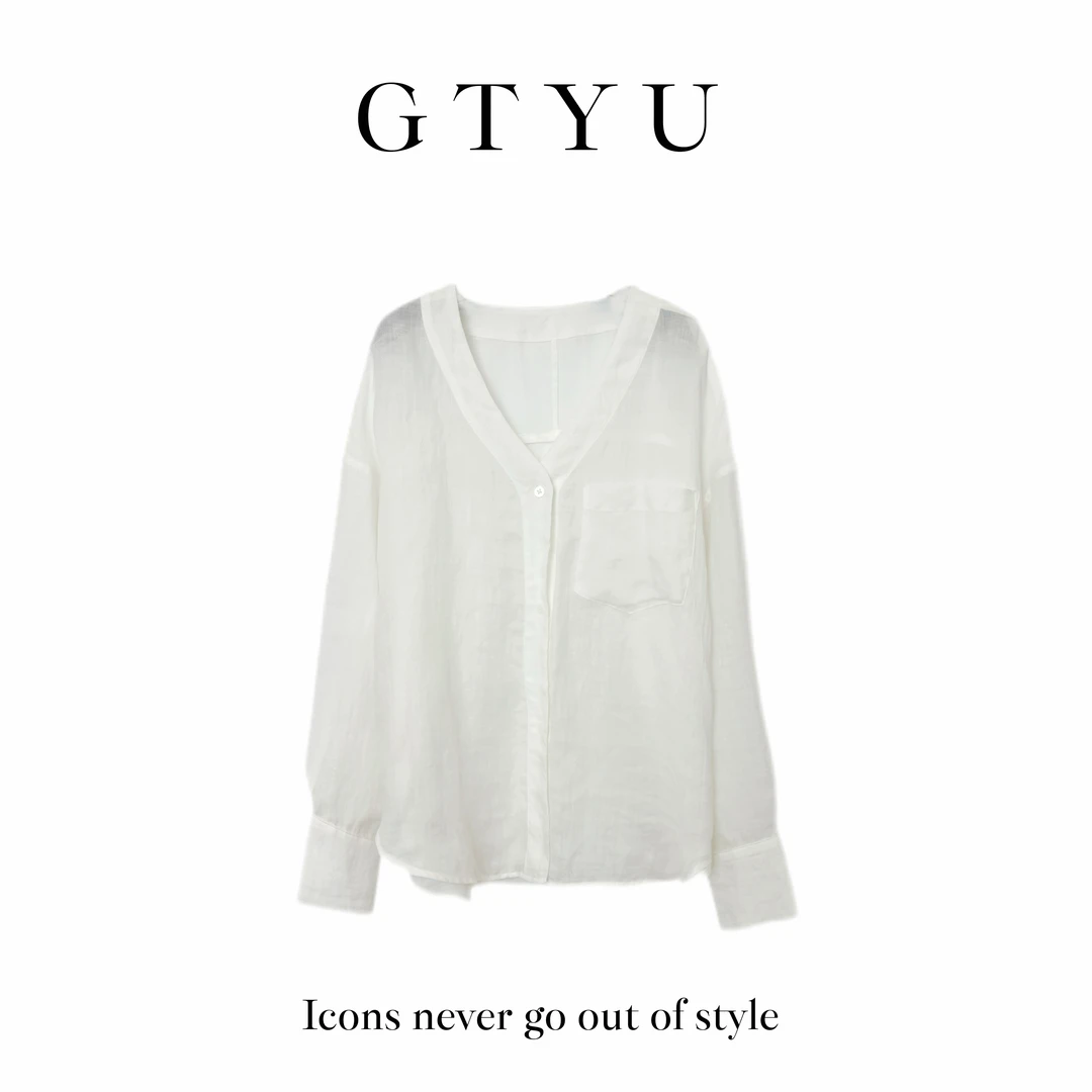 『GTYU』100%苎麻简约休闲宽松长袖衬衫百搭空调衫女