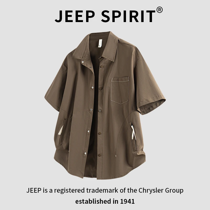 JEEPSPIRIT吉普日系工装短袖衬衫男夏季薄款宽松百搭休闲美式衬衣
