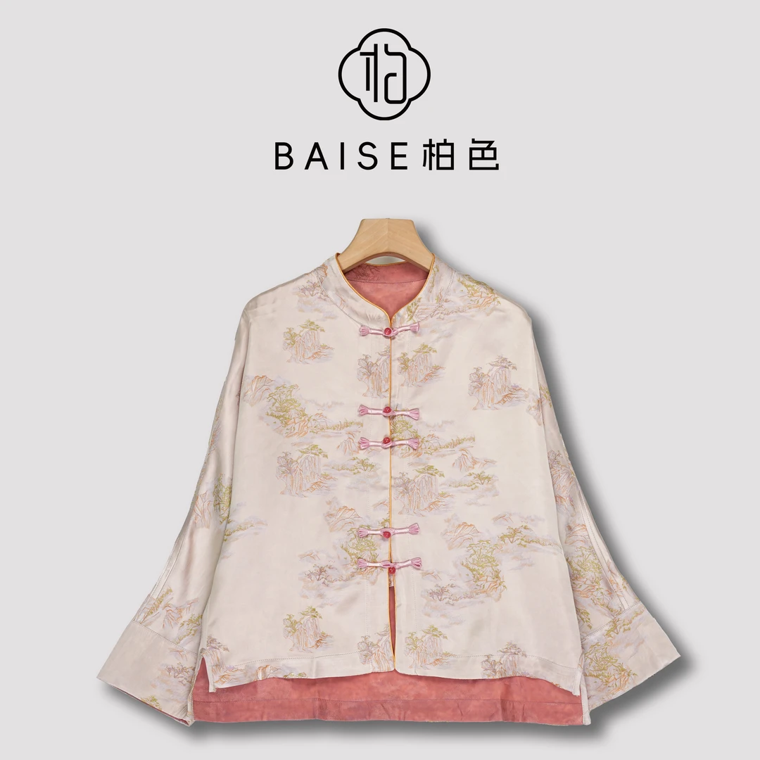 中式开衫复古盘扣传统改良山水花色春季女装宽松上衣2622