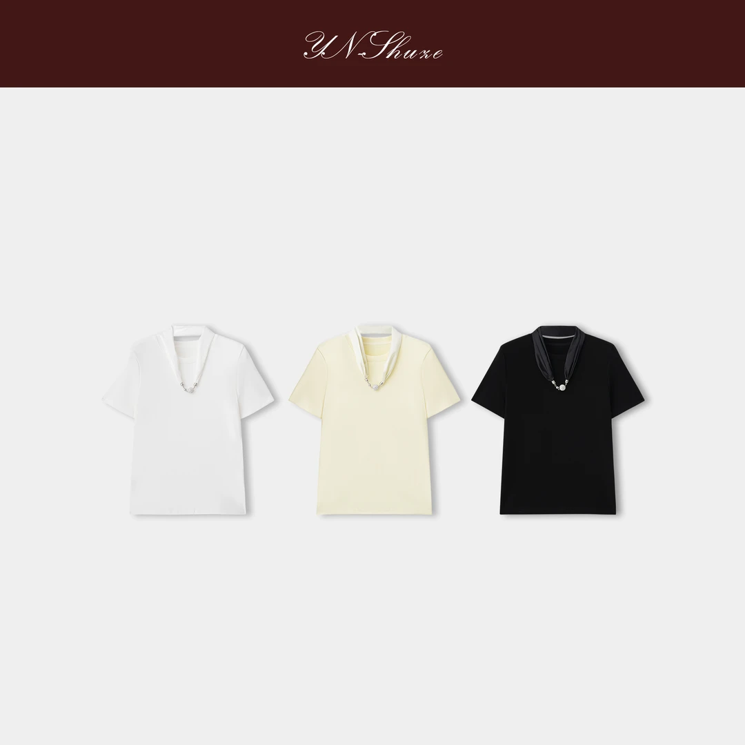 YN-SHUZE【巾彩】夏季休闲百搭脖挂圆领短袖T恤SZ-YNB-8840
