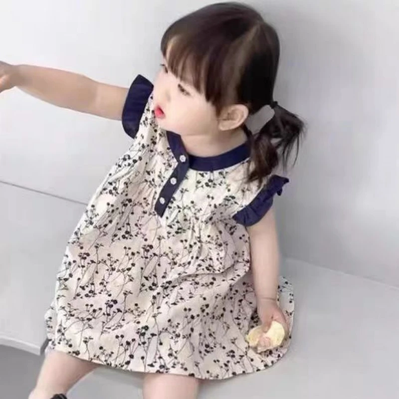 【场仔】童装女童宝宝复古文艺连衣裙夏季新款儿童碎花公主裙55173