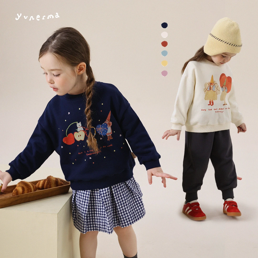 【原创插画师合作款】允儿妈女童秋季卡通圆领套头卫衣儿童上衣潮