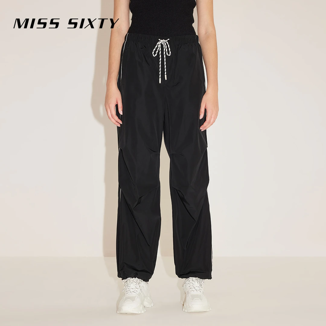Miss Sixty新款休闲裤女高腰直筒运动机能风风感波粒