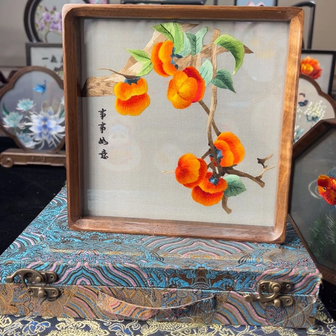 刺绣纯手工刺绣双面绣实木摆件