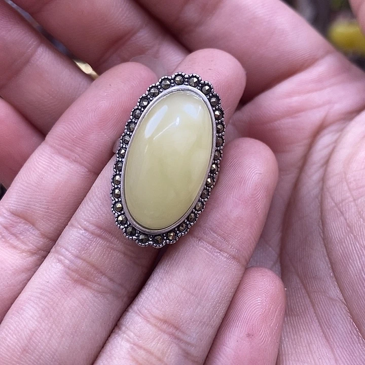 琥珀银S925镶嵌戒指戒指