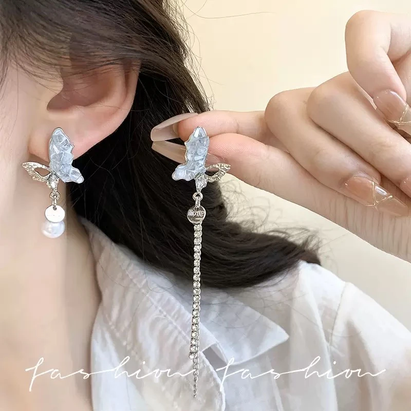 合金锆石耳饰合金锆石耳饰合金锆石耳饰耳饰长款小众感首饰百搭