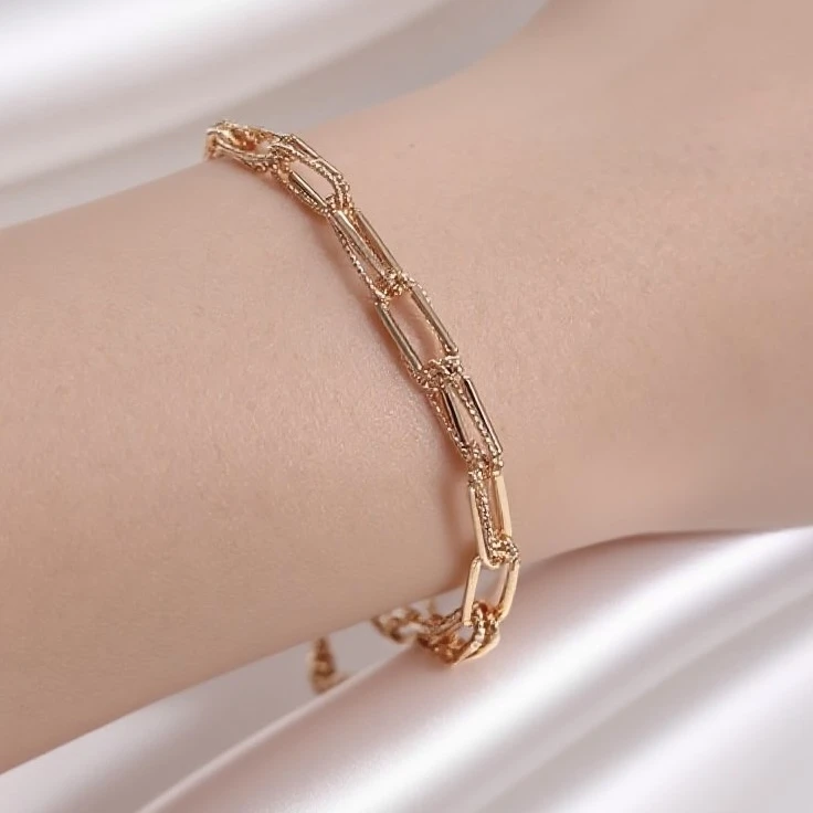 意大利进口18K玫瑰金手链双层双卡大卡车花彩金小众轻奢时尚爆闪