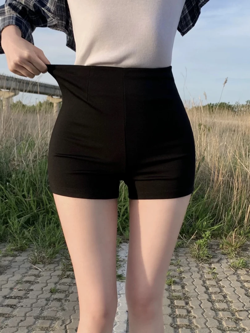 黑色弹力女团短裤女春季2025新款高腰显瘦外穿热裤紧身直筒三分裤