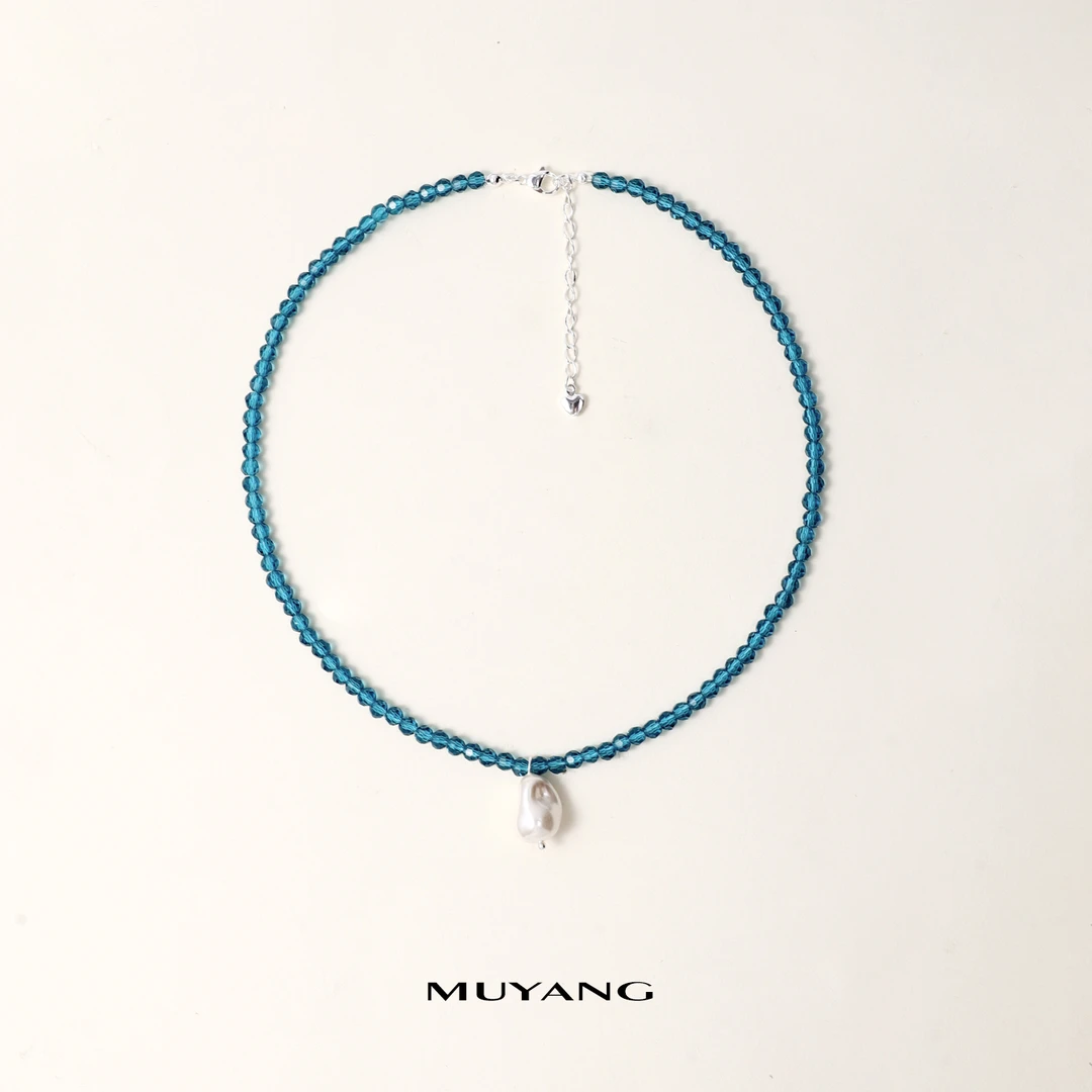 muyang/慕阳 钛钢玻璃项链 手工气质小众简约深蓝巴洛克项链