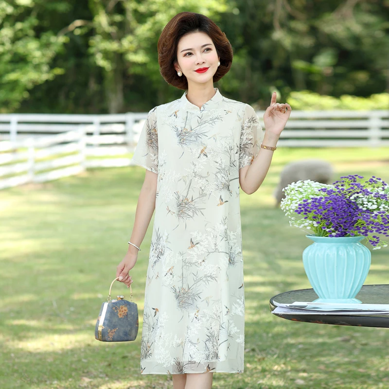 大码时尚妈妈装高贵气质儿子订婚夏秋中老年女装连衣裙中国风