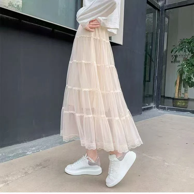 2025新款甜美芭蕾风蕾丝花边拼接蛋糕裙显瘦短款半身裙夏季A字