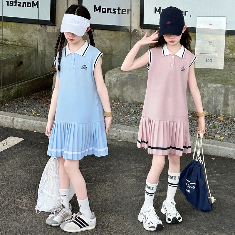 女童夏装连衣裙2025新款洋气儿童夏季POLO衫学院风女孩通勤百褶裙
