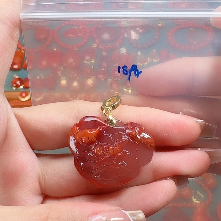 南红玛瑙银S925镶嵌吊坠