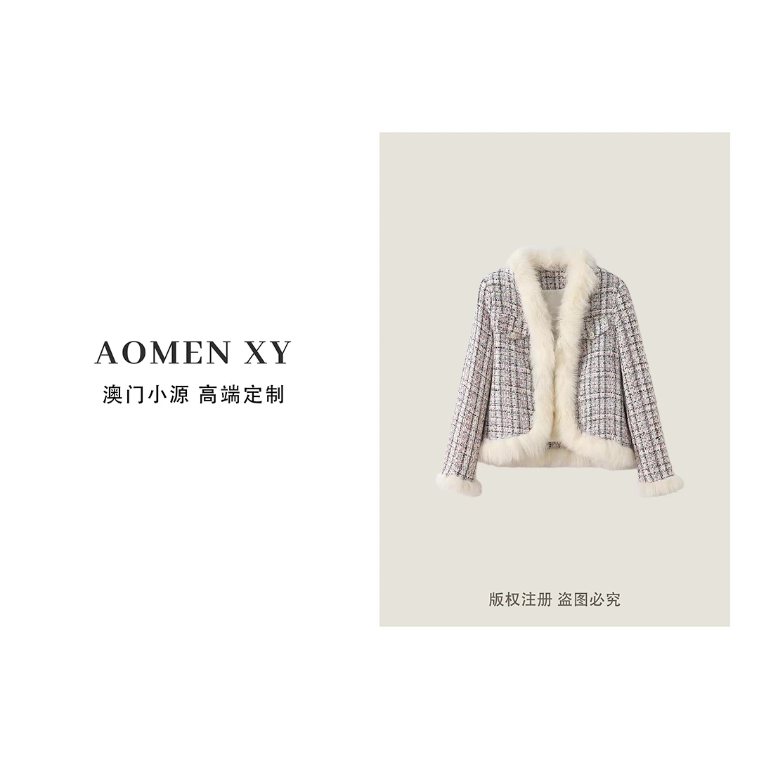 海宁小香风狐狸毛短款鹅绒外套WB2