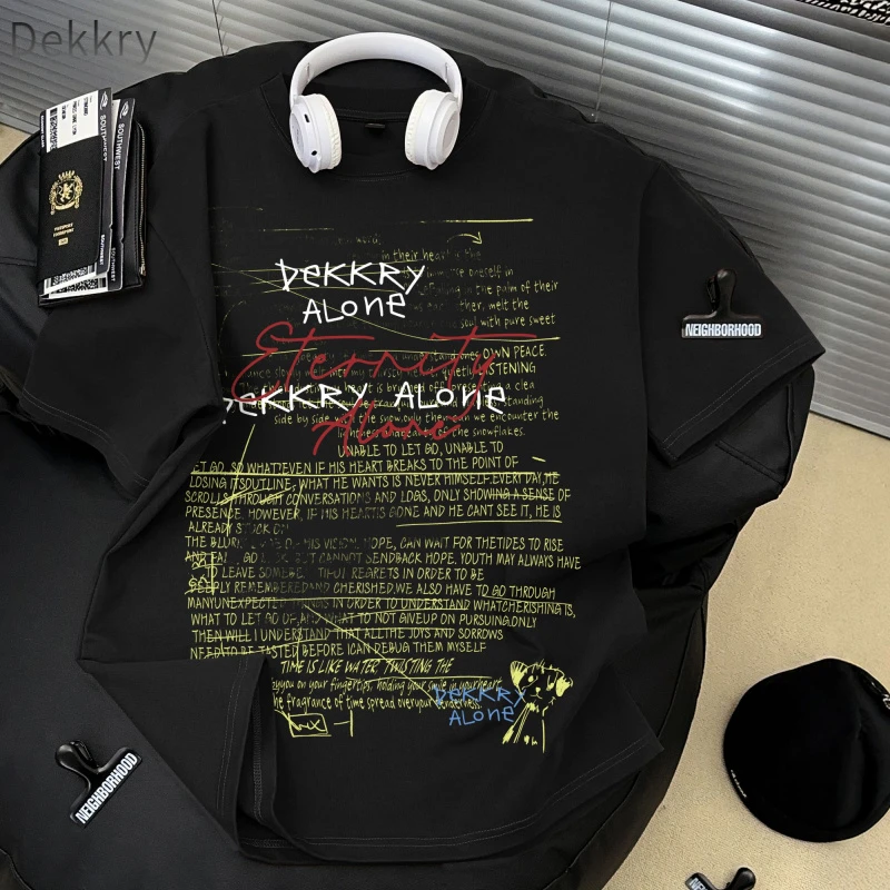 【Dekkry】短袖日常夏季印花几何字母T恤半袖圆领情侣时尚黑色休闲