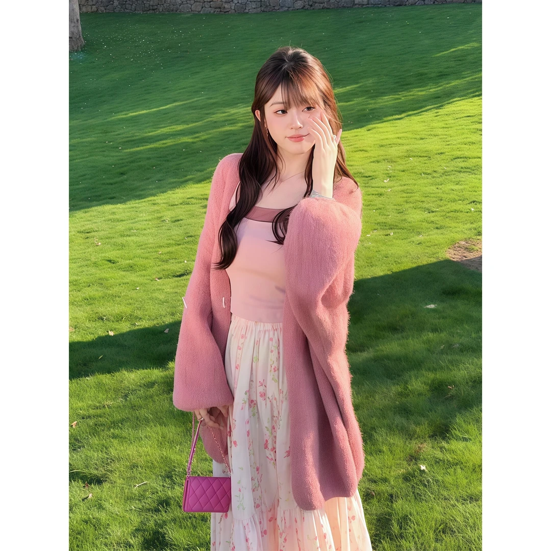 纯欲风气质长袖针织衫女2025秋季宽松修身显瘦高级感百搭毛衣外套