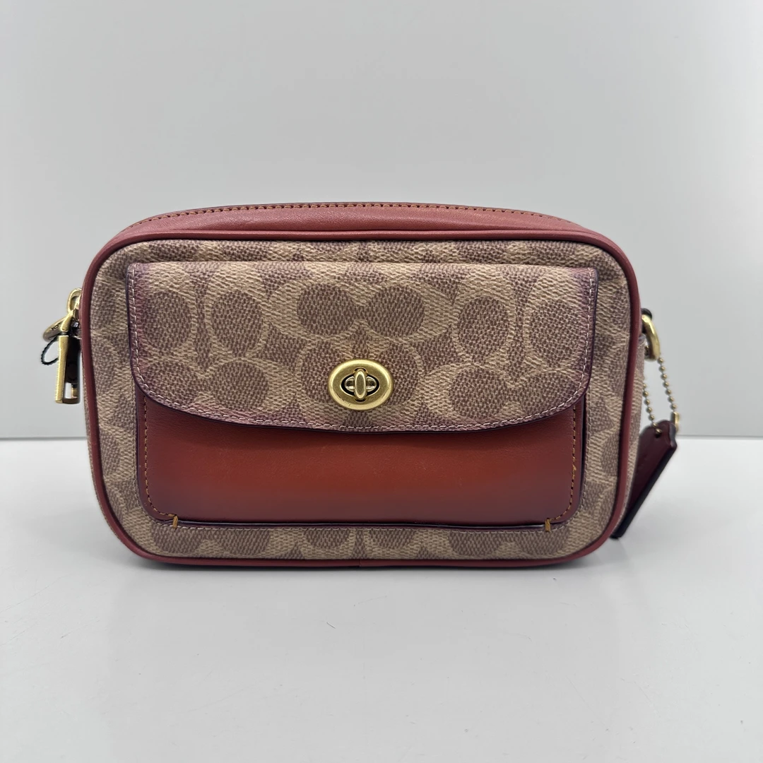 90新 COACH/蔻驰 willow红棕老花相机包20x14x7cmM030501