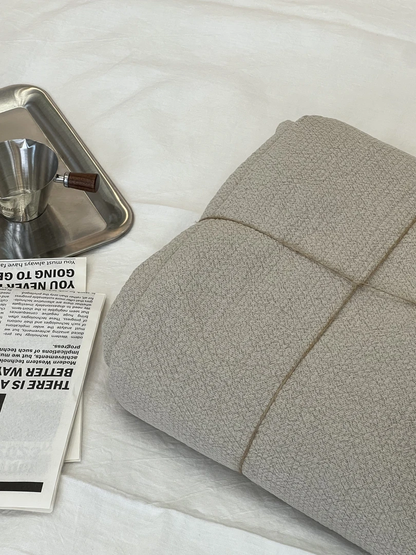 【皱麻毯】包边盖毯床盖100%亚麻毯子