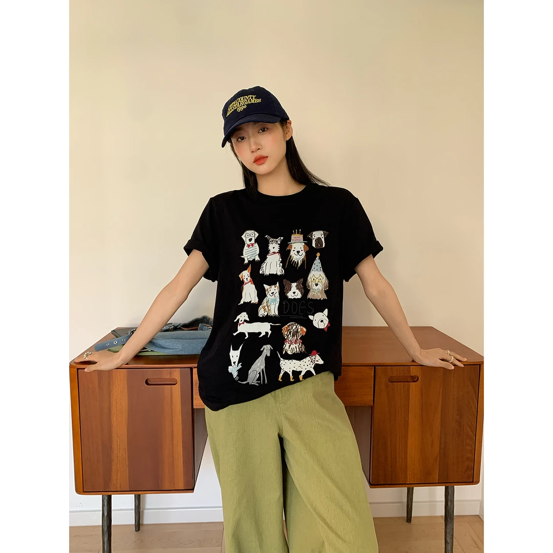 NEW OPEN夏季宽松t恤女韩版休闲短袖显瘦百搭圆领正肩棉上衣C3173