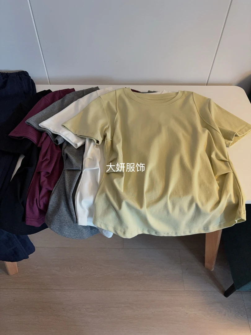 小蛮腰。正肩双肩线！短袖T恤显瘦遮肉纯色上衣夏季休闲20257