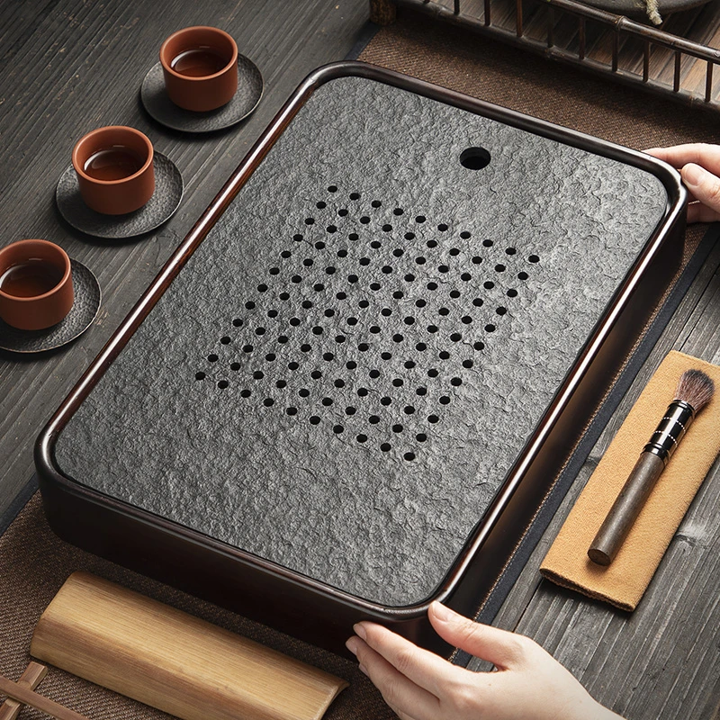 2025新款储水式乌金石茶盘家用办公室功夫茶具小茶台石头沥水托盘