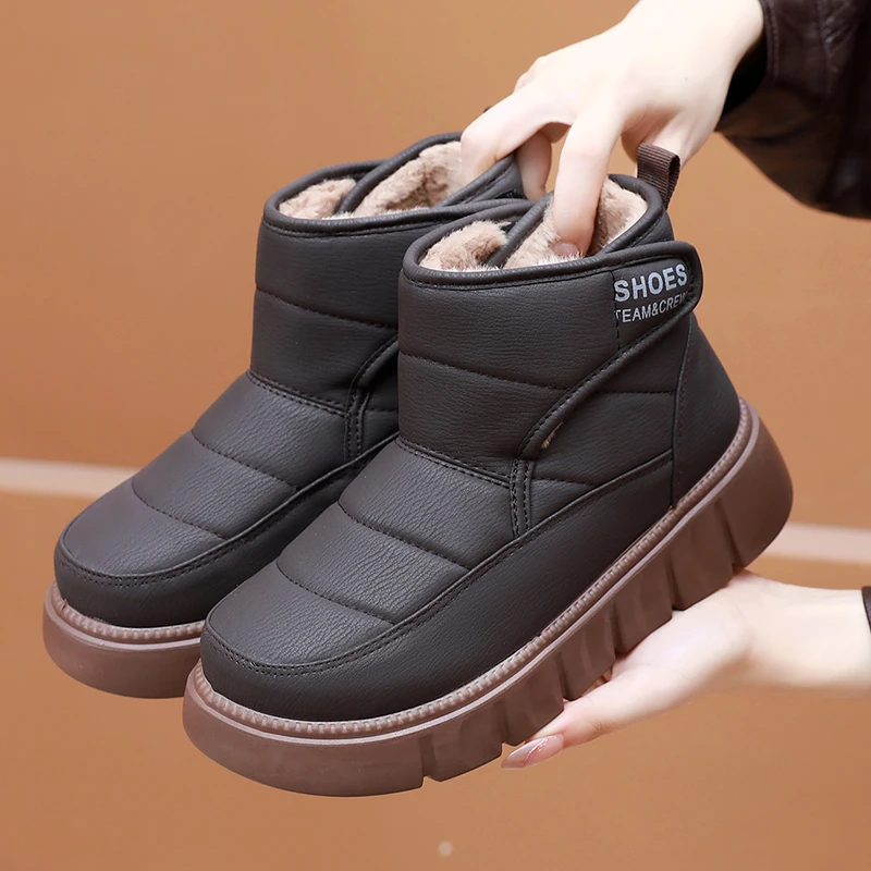 2025冬季新款舒适加绒保暖休闲鞋雪地靴时尚百搭防滑一脚蹬妈妈鞋