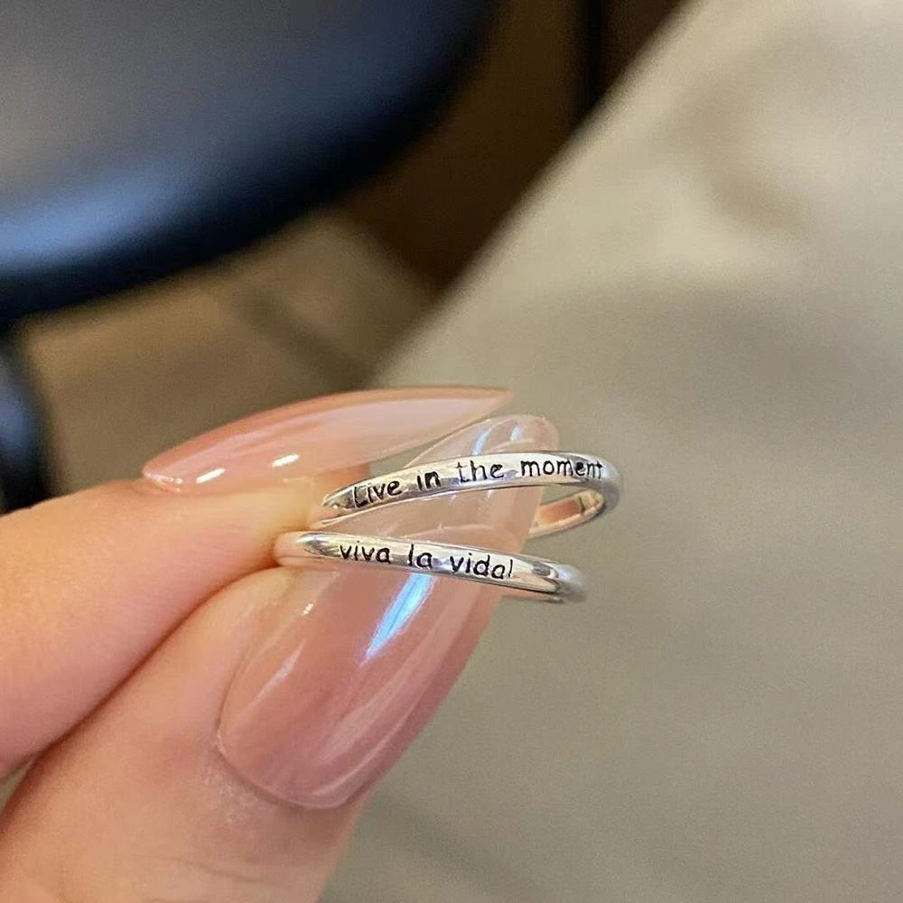 锌合金戒指 viva la vida!人生万岁字母滴釉小拇指戒指百搭