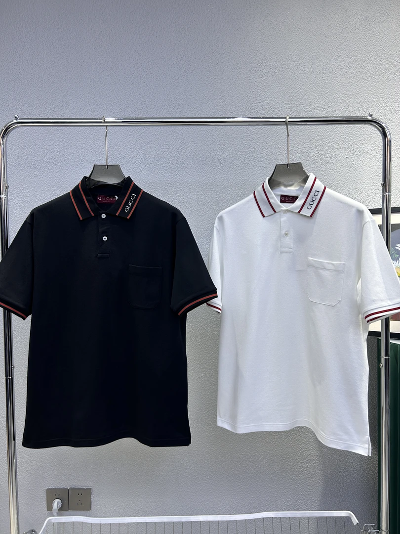 全新未使用Gucci古奇 领口字母针织花纹男宽松短袖polo衫 784422