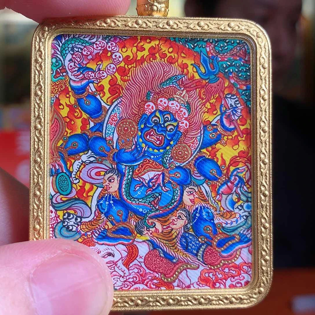 吊坠热贡纯手绘唐卡大黑天