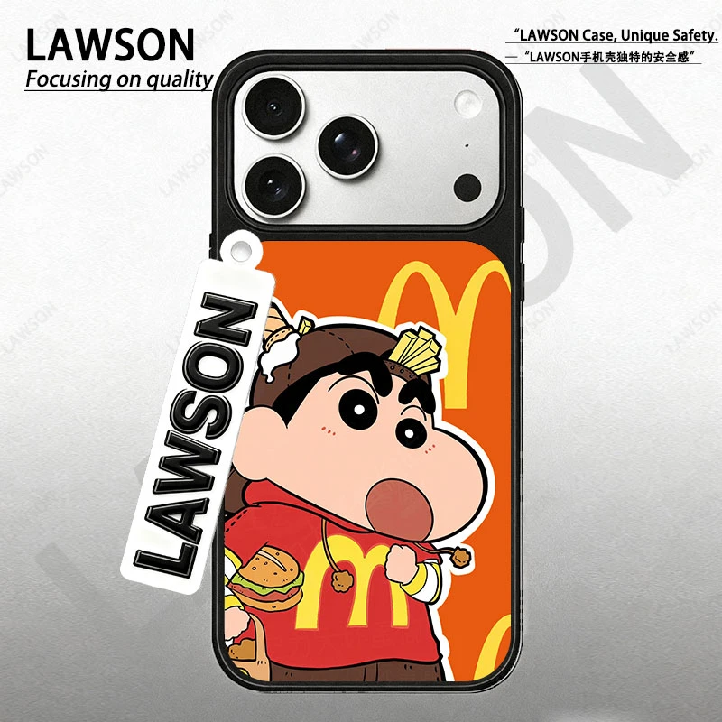 麦门小新磨砂磁吸黑边苹果17promax/16/15华为小米防摔防汗手机壳