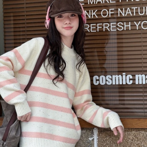 常规休闲风毛衣针织衫套头阳光加厚条纹外穿宽松秋冬女装打底