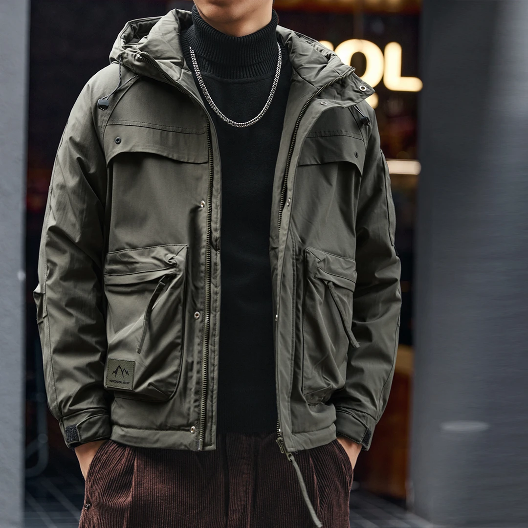 格蓝鹿高端连帽户外冲锋衣男秋冬季潮牌休闲工装大码夹克棉衣外套