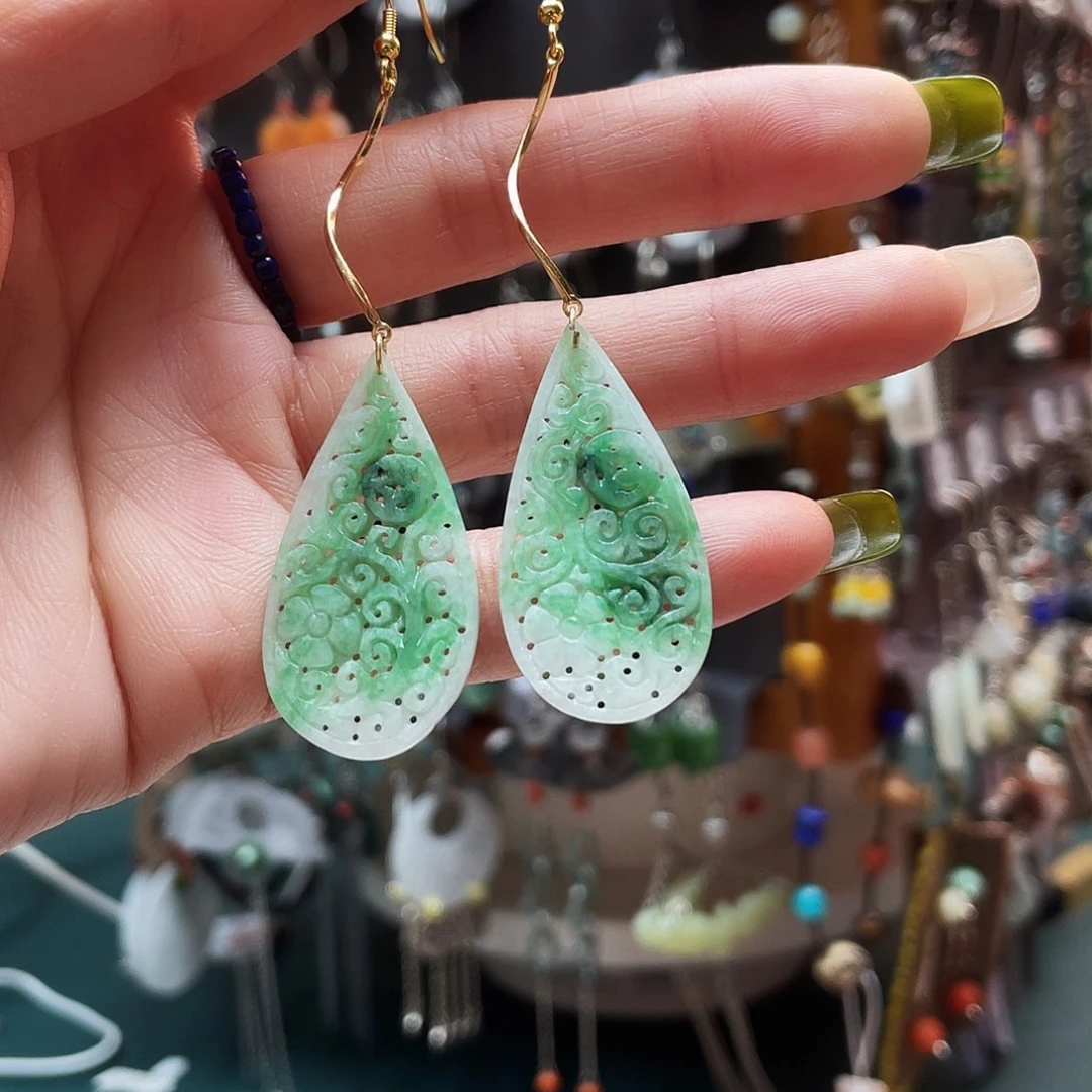 白***n翡翠银S925镀金镶嵌耳饰饰品