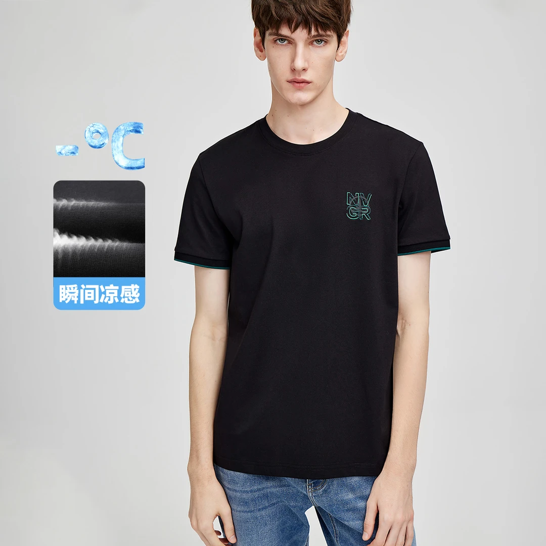 [凉感透气]navigare意大利小帆船时尚刺绣短袖T恤男休闲圆领上衣