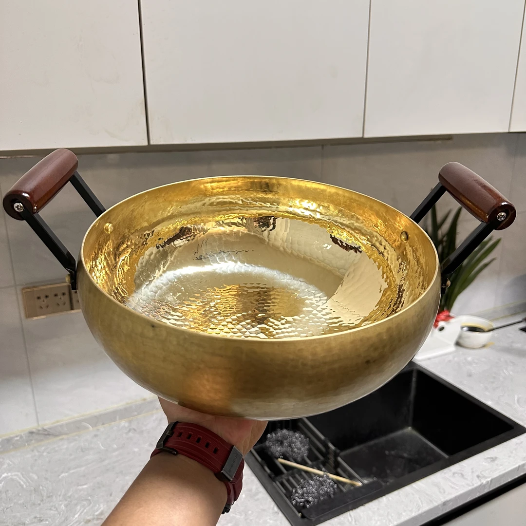 【全手工纯铜大肚汤锅】金色纯铜双耳大肚锅 手工制作 零涂层