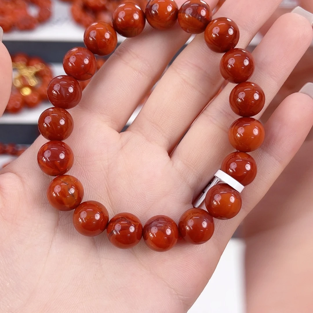 南红玛瑙未镶嵌瓦西牛血红火焰10mm手串