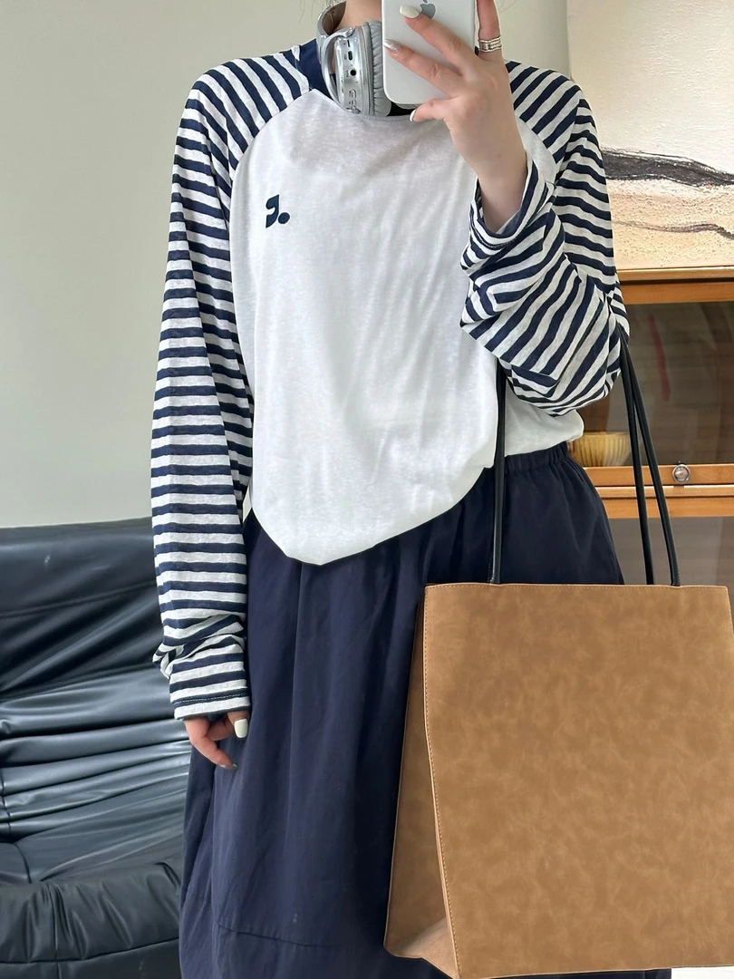 程程甄选 -「条纹控」   韩国RR条纹时尚休闲防晒罩衫8140