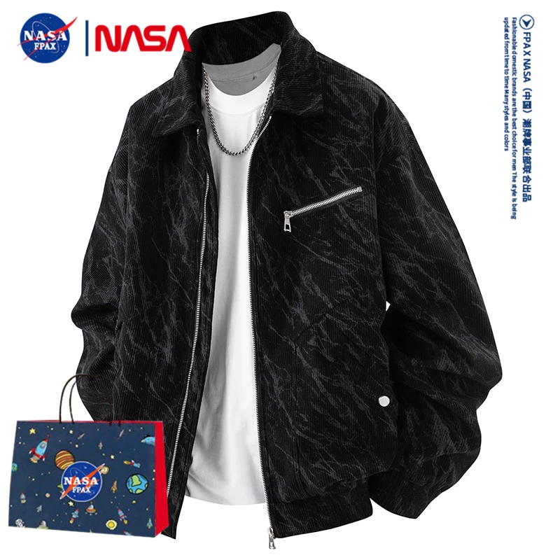 NASA联名灯芯绒扎染夹克男春季美式潮牌时尚休闲上衣宽松外套
