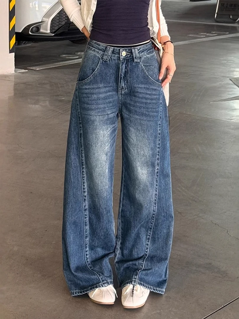 弯刀牛仔裤女胖mm2025年秋季梨形身材大码高腰显瘦直筒阔腿牛仔裤